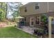 Backyard with a brick patio, outdoor seating, and lush landscaping at 3982 Brockenhurst Dr, Buford, GA 30519