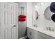 Bathroom with a white double sink vanity, and subway tile at 4251 Lantern Hill Dr, Dacula, GA 30019