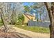 Image of backyard with lawn, garden and privacy fence with mature trees in background at 2366 Battle Forest Sw Dr, Marietta, GA 30064