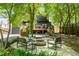 Backyard oasis featuring a fire pit, seating, and lush landscaping at 570 Martina Ne Dr, Atlanta, GA 30305