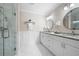 Bathroom with double sink vanity, granite countertops, and glass shower at 1223 Whitlock Ridge Sw Dr, Marietta, GA 30064