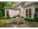 Cozy backyard patio with table, chairs, and well-maintained landscaping at 2709 Windrush Dr, Buford, GA 30518