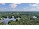 Expansive aerial view featuring a serene lake surrounded by lush green trees under a partly cloudy sky at 625 W Lake Dr, Oxford, GA 30054