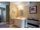 Clean bathroom with vanity, tile floor and shower at 625 W Lake Dr, Oxford, GA 30054