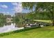 Beautiful lake view with a wooden dock and seating, perfect for relaxation and enjoying the natural surroundings at 625 W Lake Dr, Oxford, GA 30054