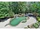 Aerial view of a backyard pool and spa with lush landscaping at 7920 Tintern Trce, Duluth, GA 30097