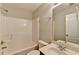 Standard white bathroom featuring a shower and tub combo, and a vanity with a white countertop at 2842 Sedgeview Ln, Buford, GA 30519