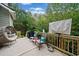 Relaxing back deck with ample seating, rug, and a view of wooded backyard at 3865 Brookhollow Dr, Douglasville, GA 30135