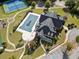 Overhead view of the community clubhouse, pool, manicured lawn and parking area at 3865 Brookhollow Dr, Douglasville, GA 30135