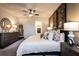 Well-lit bedroom with a ceiling fan, dark wood dresser, and elegant decorative elements at 3351 Orwell Way # 2305, Cumming, GA 30041