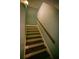 Carpeted staircase featuring a wooden handrail and white trim at 4190 Heather Way, Cumming, GA 30041