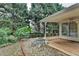 Backyard with a patio area, small fire pit, and green landscaping for outdoor enjoyment and relaxation at 1965 Sterling Creek Ct, Snellville, GA 30078