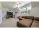 This bonus room has carpet, a large television, and storage for toys at 124 White Oak Trl, Cumming, GA 30028