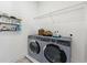 A well-organized laundry room features a gray washer and dryer and functional shelving for storage at 784 Keystone Dr, Woodstock, GA 30188