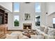 Bright living room with fireplace, built-ins, and large windows offering scenic views at 1231 Ellington Ct, Cumming, GA 30041