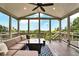 Screened porch with a ceiling fan, outdoor seating, and views at 1231 Ellington Ct, Cumming, GA 30041