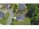 Aerial view of a home with manicured lawn and landscaping in a suburban neighborhood on a sunny day at 6240 Vista Crossing Way, Cumming, GA 30028