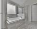 Bright bathroom features a large bathtub with tiled surround and a separate glass enclosed shower at 6240 Vista Crossing Way, Cumming, GA 30028