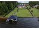 Breathtaking aerial view showcasing the property's expansive lawn, private dock, and serene waterfront location at 3085 Lake Park Dr, Jonesboro, GA 30236