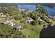 Aerial view of a lakeside estate with a custom pool and a private dock at 3085 Lake Park Dr, Jonesboro, GA 30236