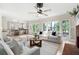 Open-concept living room with hardwood floors, a fireplace, and view of the kitchen at 4711 Oakleigh Manor Dr, Powder Springs, GA 30127