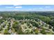 An aerial view of a neighborhood with green landscaping, mature trees, and a view of the horizon at 8045 Depford Way, Cumming, GA 30041