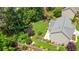 Aerial view of landscaped backyard, stone patio, and manicured lawn at 8045 Depford Way, Cumming, GA 30041