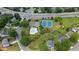 Aerial view of community amenities including a swimming pool and tennis courts, surrounded by mature trees and greenery at 8045 Depford Way, Cumming, GA 30041