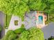 Aerial view showcases a backyard oasis, including a swimming pool, patio, and tranquil water feature at 550 Atlanta Country Club Se Dr, Marietta, GA 30067