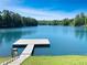 Wooden dock with stairs extending into the calm lake, surrounded by lush trees and clear skies; perfect for relaxation at 21 Picketts Ridge Ln, Acworth, GA 30101