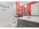 Modern bathroom with stylish tile, bathtub, shower, and gray vanity at 3839 Brookcrest Cir, Decatur, GA 30032