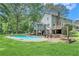 Spacious backyard featuring an in-ground pool, a covered patio, and ample lawn space at 3392 Inns Brook Way, Snellville, GA 30039