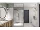 Bright bathroom with a glass-enclosed shower, marble floors, and bronze fixtures at 3629 Centerville Rosebud Rd, Snellville, GA 30039