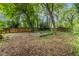 Landscaped backyard featuring a wooden fence, fire pit, stone border, and mulch ground covering at 1424 Van Epps Se Ave, Atlanta, GA 30316