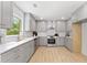 Modern kitchen featuring stainless steel appliances, stone countertops, and beautiful grey cabinets at 4002 Lindsey Dr, Decatur, GA 30035