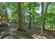 The home has a serene wooded backyard with mature trees and professionally landscaped surroundings at 1328 Amberwood Dr, Woodstock, GA 30189