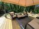 Relaxing outdoor living on this wood deck with a canopy, wicker furniture, and views of the serene backyard at 224 Sourwood Dr, Marietta, GA 30062
