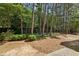 View of a backyard with a wooded tree line and a concrete patio at 3150 Stonewyck Pl, Decatur, GA 30033