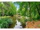 Backyard pond with lush green trees overlooking the main house at 4710 Misty Lake Ne Ct, Kennesaw, GA 30144