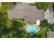 Aerial shot of a home with a pool, deck and mature trees and landscaping at 5401 Rosser Rd, Tucker, GA 30087