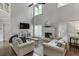 Bright living room features a fireplace, high ceilings, large windows and hardwood floors at 3930 Suwanee Bend Dr, Suwanee, GA 30024