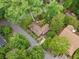 Aerial view of the home and surrounding tree-lined neighborhood at 4624 Park Dr, Pine Lake, GA 30072