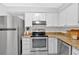 Modern kitchen with stainless steel appliances, granite countertops, and white cabinets at 6520 Roswell Rd # 48, Atlanta, GA 30328