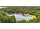 Scenic aerial view of a tranquil lake surrounded by lush, green trees, and homes in a serene neighborhood at 2349 Northlake Ne Ct, Atlanta, GA 30345