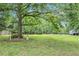 Extensive backyard showcasing a large grassy area with mature trees, bird house, and a shed or RV at 12510 Georgia 36, Covington, GA 30014
