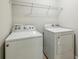 A well-equipped laundry room with a modern white washer and dryer, plus a wire shelf above at 2817 White Oak Ln, Decatur, GA 30032