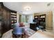 Cozy office space with custom bookshelves, desk, and comfortable seating area, ideal for remote work at 1021 Oakpointe Pl, Dunwoody, GA 30338