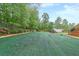 Well-maintained backyard with artificial turf, surrounded by lush greenery, offering ample space for recreation at 110 W Putnam Ferry Rd, Woodstock, GA 30189