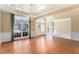 Traditional dining area features hardwood floors, tray ceiling, and decorative chandelier at 3505 Belridge Ln, Smyrna, GA 30080
