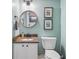 Cozy powder room with granite countertop, stylish lighting, and decorative artwork at 1771 Defoor Nw Ave # D, Atlanta, GA 30318